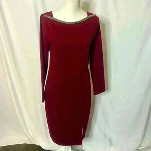 Cranberry Body Con Style Business Casual Dress with Pockets Size Large
